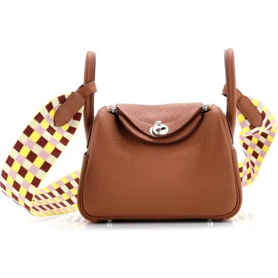Pre-owned Hermes  Hermes Lindy Quadrille Bag Clemence With Canvas Mini In Gold
