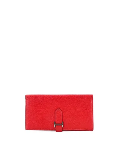 Pre-owned Pre-owned Hermes  Hermes Long Bearn Wallet Chevre Mysore In Red