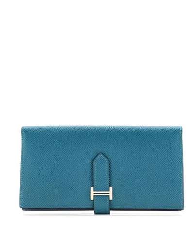Pre-owned Pre-owned Hermes  Hermes Long Bearn Wallet Epsom In Green