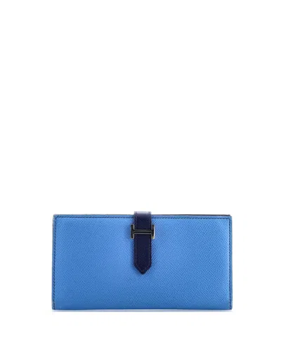 Pre-owned Pre-owned Hermes  Hermes Long Bearn Wallet Epsom In Blue