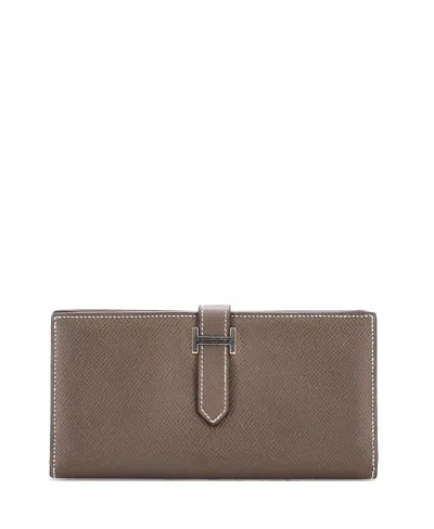 Pre-owned Pre-owned Hermes  Hermes Long Bearn Wallet Epsom In Gray