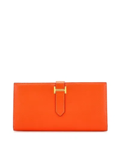 Pre-owned Pre-owned Hermes  Hermes Long Bearn Wallet Epsom In Orange
