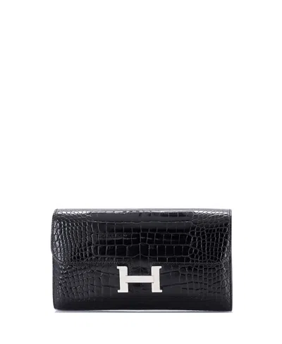 Pre-owned Pre-owned Hermes  Hermes Long Constance Wallet Alligator In Black