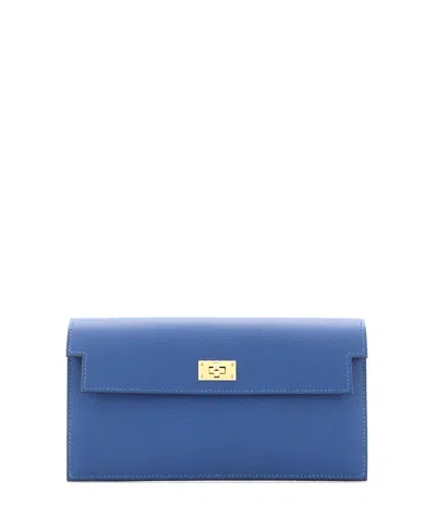 Pre-owned Pre-owned Hermes  Hermes Long Kelly Pocket Wallet Madame In Blue