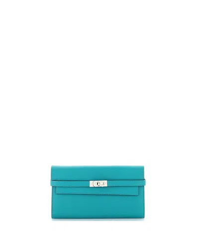 Pre-owned Pre-owned Hermes  Hermes Long Kelly Wallet Chevre Mysore In Blue