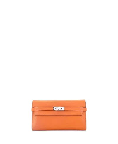 Pre-owned Pre-owned Hermes  Hermes Long Kelly Wallet Chevre Mysore In Orange