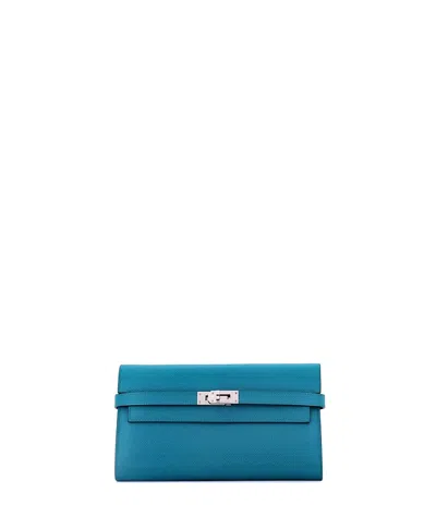 Pre-owned Pre-owned Hermes  Hermes Long Kelly Wallet Epsom In Blue