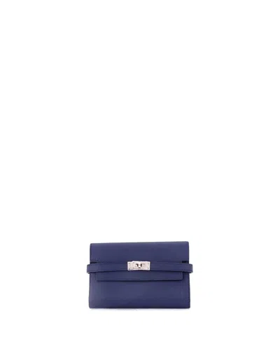 Pre-owned Pre-owned Hermes  Hermes Medium Kelly Trifold Wallet Verso Epsom In Blue