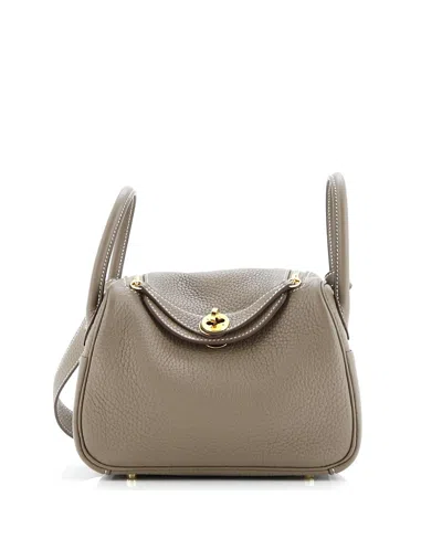 Pre-owned Pre-owned Hermes  Hermes Mini Lindy Bag Clemence In Gray