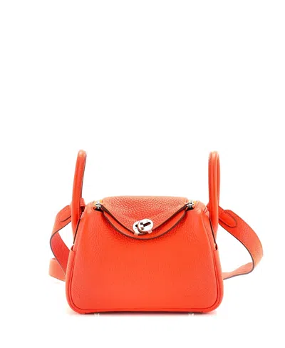 Pre-owned Pre-owned Hermes  Hermes Mini Lindy Bag Clemence In Orange