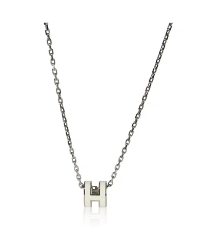 Pre-owned Pre-owned Hermes  Hermes Mini Pop H Palladium Plated Pendant In Silver