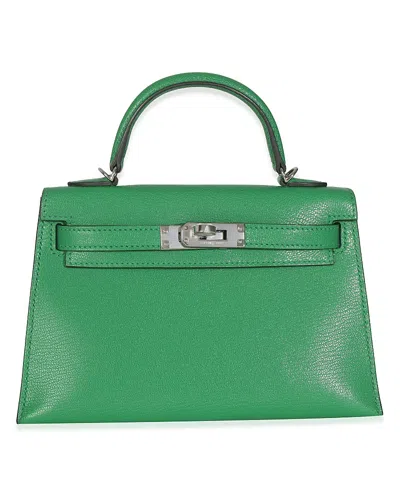 Pre-owned Pre-owned Hermes  Hermes Mini Sellier Kelly 20 Ii Phw Leather Handbag In Green