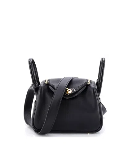 Pre-owned Pre-owned Hermes  Hermes Mini Touch Lindy Bag Swift With Matte Alligator In Black