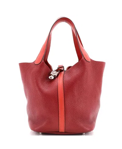 Pre-owned Pre-owned Hermes  Hermes Mm Bicolor Picotin Lock Bag Clemence With Swift In Red