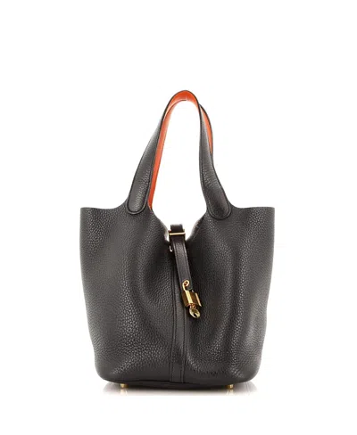 Pre-owned Pre-owned Hermes  Hermes Mm Eclat Picotin Lock Bag Clemence In Black/ Orange