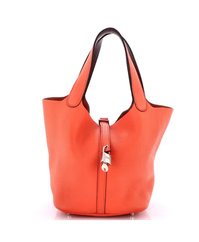 Pre-owned Pre-owned Hermes  Hermes Mm Eclat Picotin Lock Bag Clemence In Orange