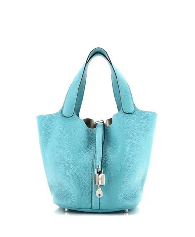 Pre-owned Pre-owned Hermes  Hermes Mm Picotin Lock Bag Clemence In Blue