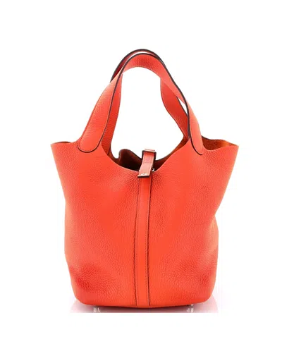 Pre-owned Pre-owned Hermes  Hermes Mm Picotin Lock Bag Clemence In Orange