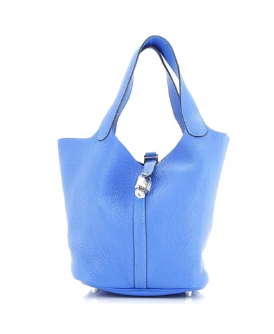 Pre-owned Pre-owned Hermes  Hermes Mm Picotin Lock Bag Clemence In Blue