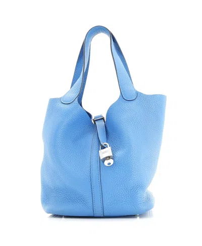 Pre-owned Pre-owned Hermes  Hermes Mm Picotin Lock Bag Clemence In Blue
