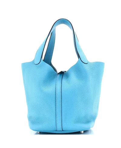 Pre-owned Pre-owned Hermes  Hermes Mm Picotin Lock Bag Clemence In Blue