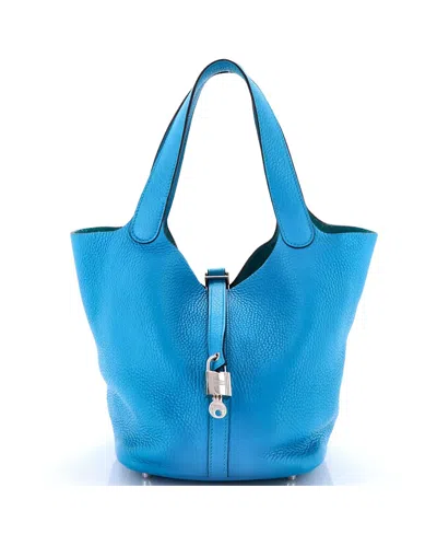Pre-owned Pre-owned Hermes  Hermes Mm Picotin Lock Bag Clemence In Blue
