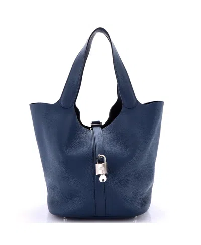 Pre-owned Pre-owned Hermes  Hermes Mm Picotin Lock Bag Clemence In Blue