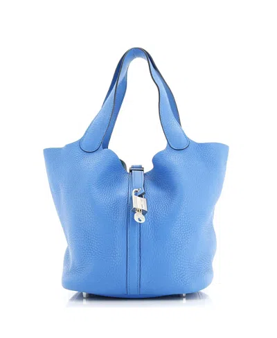 Pre-owned Pre-owned Hermes  Hermes Mm Picotin Lock Bag Clemence In Blue