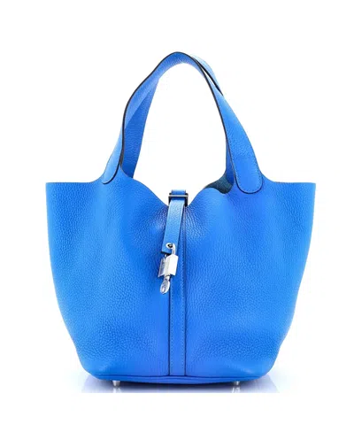 Pre-owned Pre-owned Hermes  Hermes Mm Picotin Lock Bag Clemence In Blue