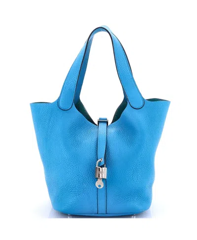 Pre-owned Pre-owned Hermes  Hermes Mm Picotin Lock Bag Clemence In Blue