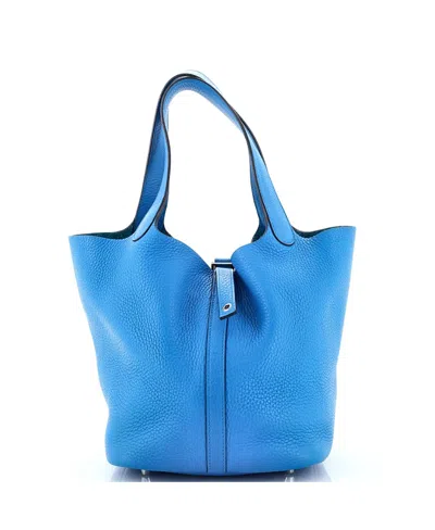 Pre-owned Pre-owned Hermes  Hermes Mm Picotin Lock Bag Clemence In Blue
