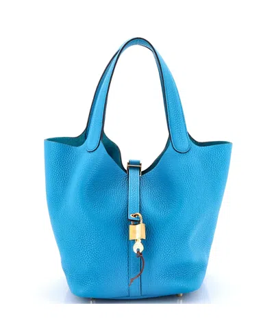 Pre-owned Pre-owned Hermes  Hermes Mm Picotin Lock Bag Clemence In Blue