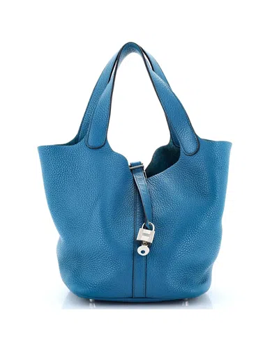 Pre-owned Pre-owned Hermes  Hermes Mm Picotin Lock Bag Clemence In Blue