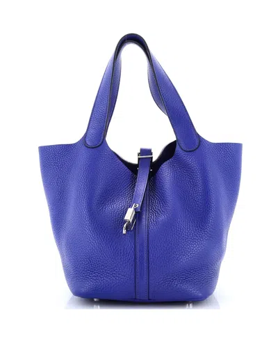 Pre-owned Pre-owned Hermes  Hermes Mm Picotin Lock Bag Clemence In Blue
