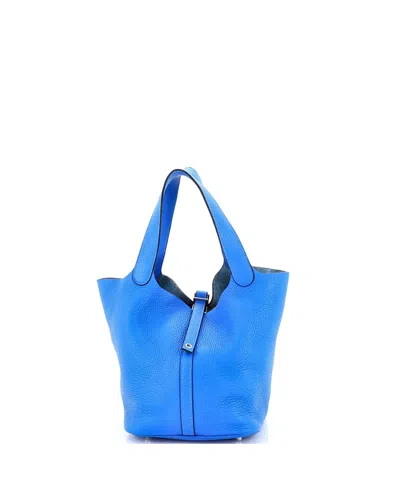 Pre-owned Pre-owned Hermes  Hermes Mm Picotin Lock Bag Clemence In Blue