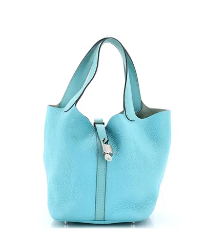 Pre-owned Pre-owned Hermes  Hermes Mm Picotin Lock Bag Clemence In Blue