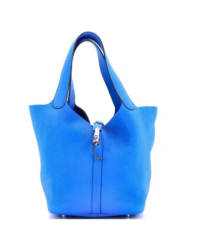 Pre-owned Pre-owned Hermes  Hermes Mm Picotin Lock Bag Clemence In Blue
