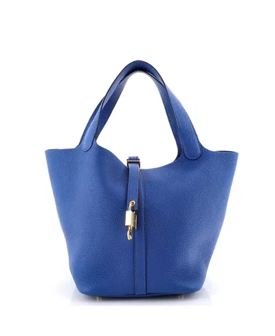 Pre-owned Pre-owned Hermes  Hermes Mm Picotin Lock Bag Clemence In Blue