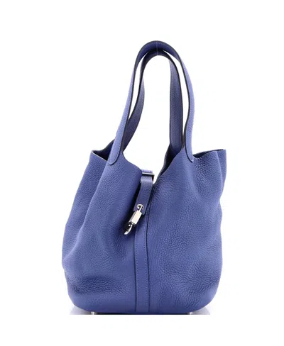 Pre-owned Pre-owned Hermes  Hermes Mm Picotin Lock Bag Clemence In Blue