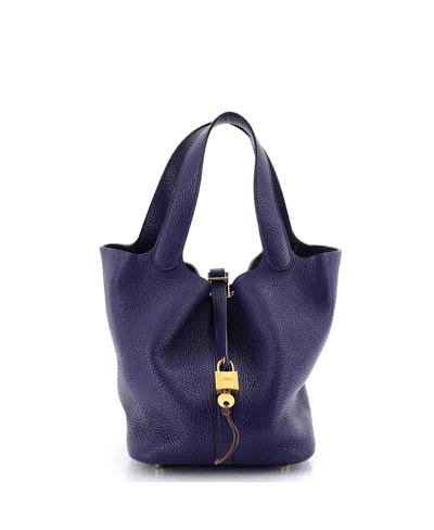 Pre-owned Pre-owned Hermes  Hermes Mm Picotin Lock Bag Clemence In Blue