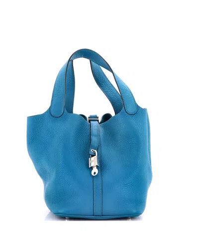 Pre-owned Pre-owned Hermes  Hermes Mm Picotin Lock Bag Clemence In Blue