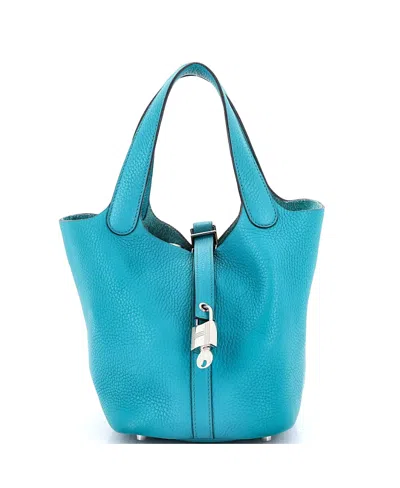 Pre-owned Pre-owned Hermes  Hermes Mm Picotin Lock Bag Clemence In Blue