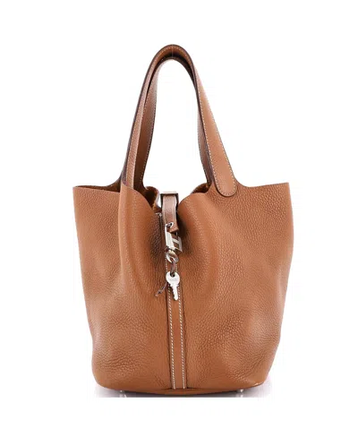 Pre-owned Pre-owned Hermes  Hermes Mm Picotin Lock Bag Clemence In Brown