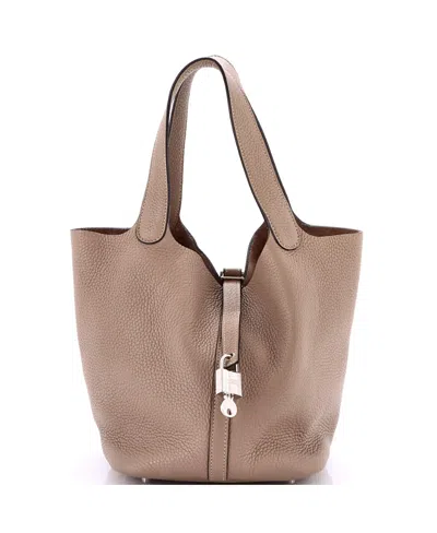 Pre-owned Pre-owned Hermes  Hermes Mm Picotin Lock Bag Clemence In Gray