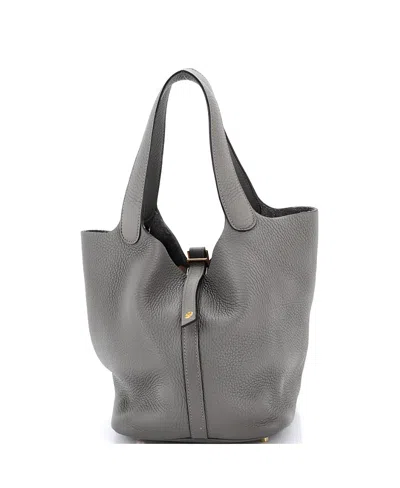 Pre-owned Pre-owned Hermes  Hermes Mm Picotin Lock Bag Clemence In Gray