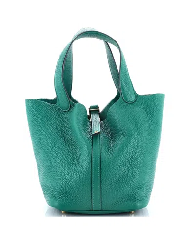 Pre-owned Pre-owned Hermes  Hermes Mm Picotin Lock Bag Clemence In Green