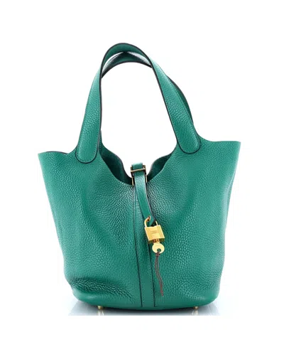 Pre-owned Pre-owned Hermes  Hermes Mm Picotin Lock Bag Clemence In Green