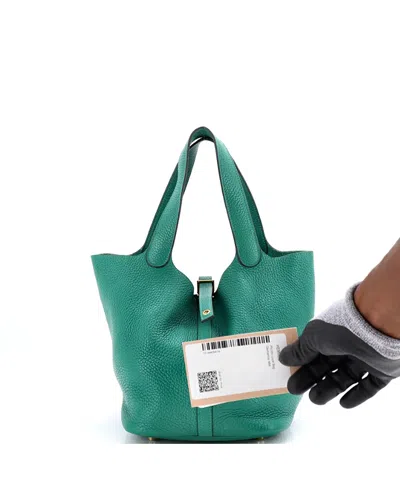 Pre-owned Pre-owned Hermes  Hermes Mm Picotin Lock Bag Clemence In Green