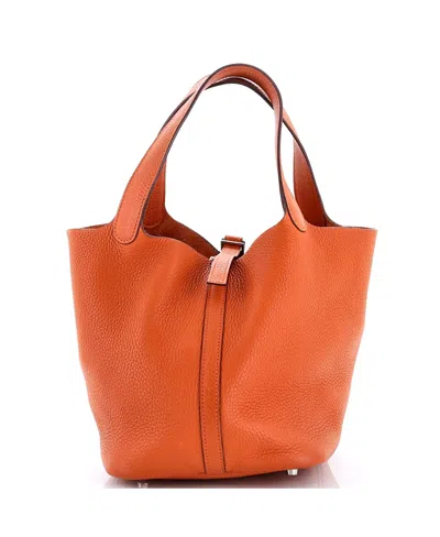 Pre-owned Pre-owned Hermes  Hermes Mm Picotin Lock Bag Clemence In Orange