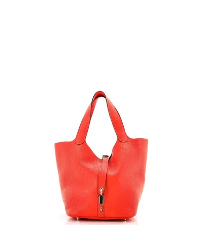 Pre-owned Pre-owned Hermes  Hermes Mm Picotin Lock Bag Clemence In Orange